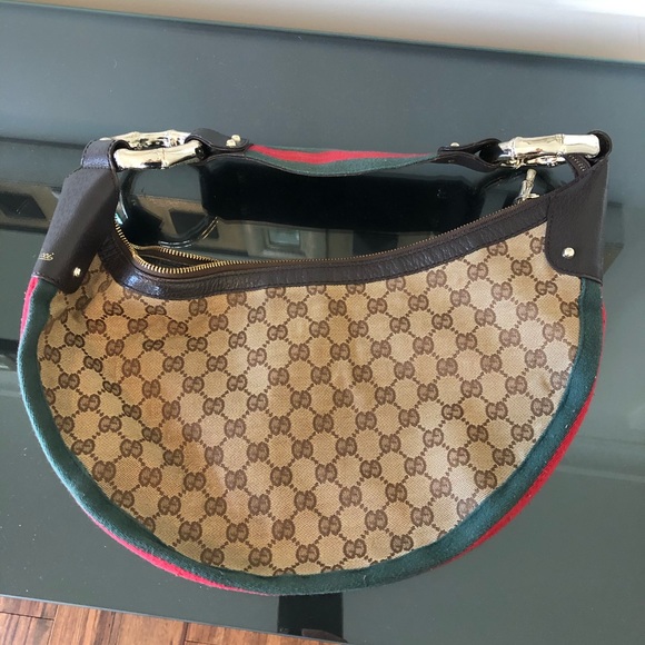 Gucci Handbags - AUTHENTIC GUCCI GG CANVAS BAMBOO RING HOBO BAG